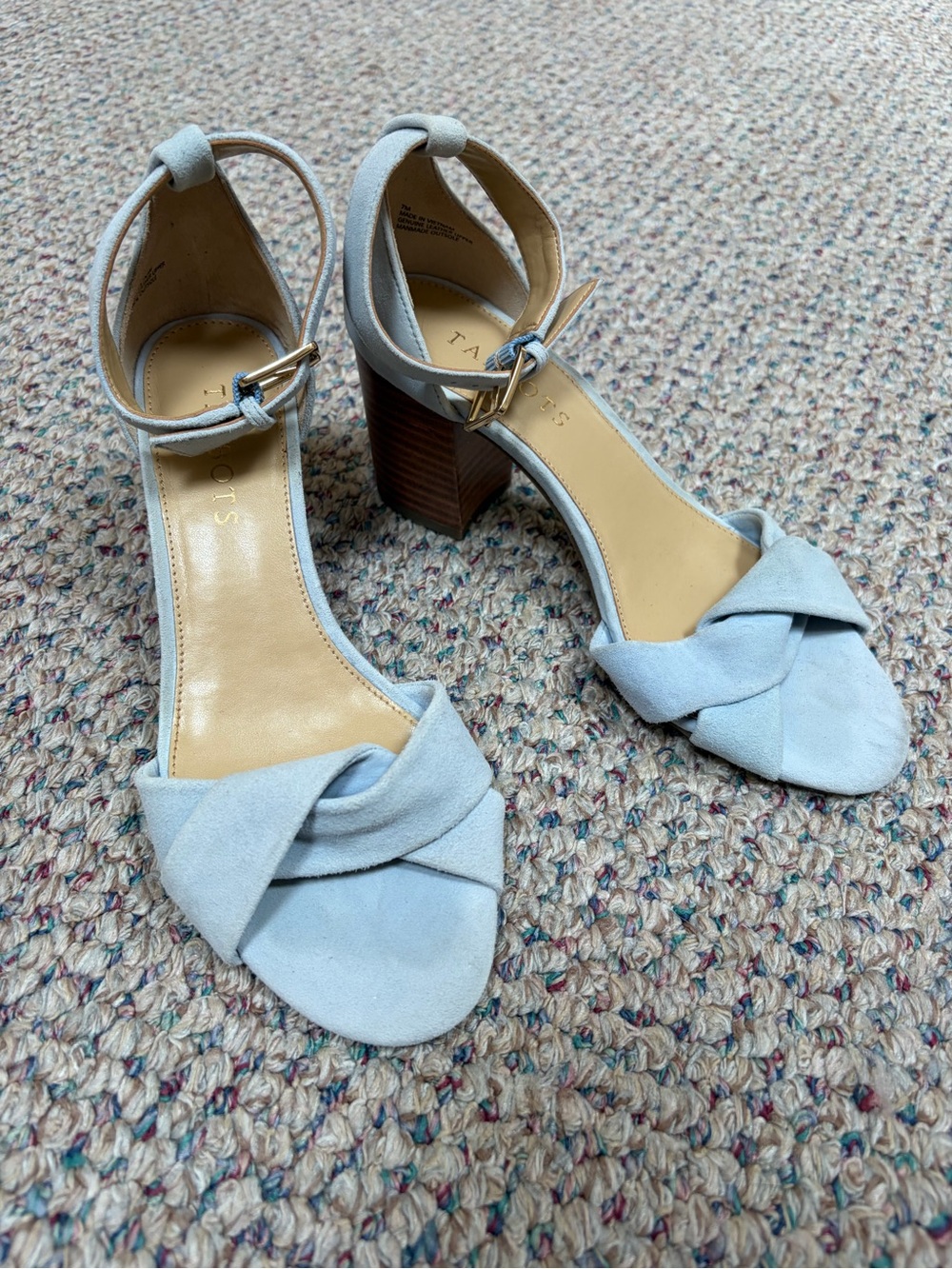 Talbots Light Blue Knotted Ankle-Strap Block Heel Sandals
